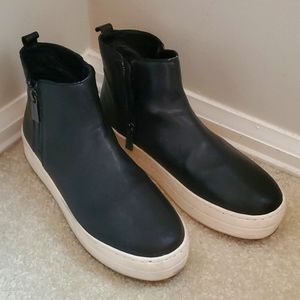 J Slides Black Leather Ankle Booties